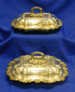 A pair of English sterling entrée dishes, 1835, brought $3,450.