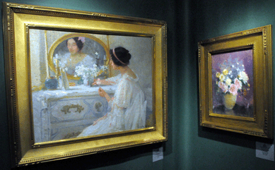 The Robert William Vonnoh painting "Sweet Peas,†left, was $75,000 at The Cooley Gallery, Old Lyme, Conn. "Roses and Catnip†by Laura Combs Hill was $22,000.