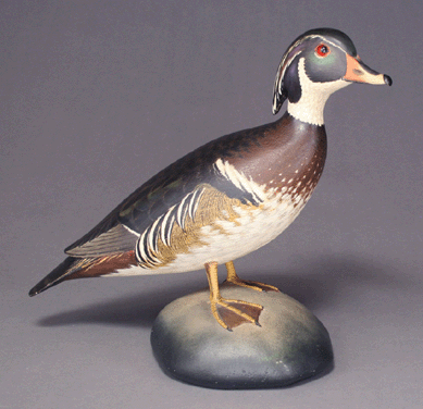 This full-size standing wood duck by Elmer Crowell soared to $115,000 at Guyette, Schmidt and Deeter.