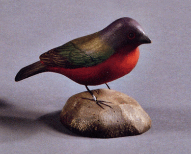 About 30 carved and painted birds by Jess Blackstone were in the sale, with more to come in following auctions at Skinner, and among those this time was and carved and painted bunting figure, New Hampshire, 23/8 inches high, circa 1950 that sold just over high estimate at $711.