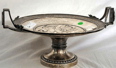 C.H. Mallory presented this sterling silver Tiffany & Co. tazza decorated with mythological figures to his mother in 1868. It sold to Mystic Seaport curator emeritus William Peterson on behalf of a Mallory family member for $8,336.