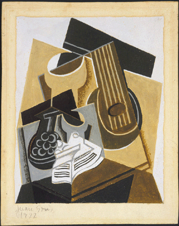 Juan Gris (Spanish, 1887‱927), "Mandolin and Grapes,†1922, gouache and pencil on paper, 10 by 8 inches. William S. Paley Collection, courtesy of The Museum of Modern Art, New York.