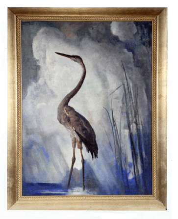 The top lot of the sale, and also the cover lot, was on oil on linen by N.C. Wyeth, "The Great Blue Heron,†signed in the upper left corner and inscribed as a wedding gift "To Carolin J. Chandler, June 1942,†measuring 40 by 30 inches sight, 47 by 37 inches framed. It has never been varnished and comes with provenance. Bidding ended at $200,000 in house, and the phones eventually won at $220,000 hammer, $253,000 with the buyer's premium. The high estimate was $125,000.