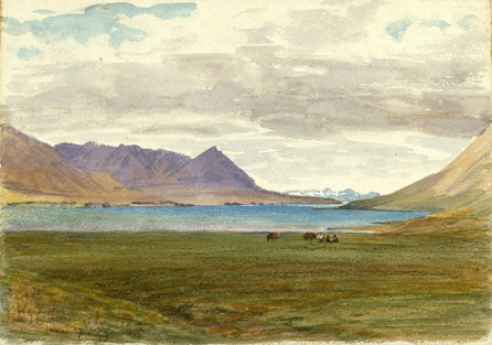 W.G. Collingwood, "Kolgrafafjörður, June 19, 1897,†1897; watercolor. National Museum of Iceland.