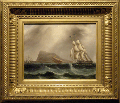 A small gem of a painting by James E. Buttersworth was on view at Roberto Freitas American Antiques & Decorative Art, Stonington, Conn.