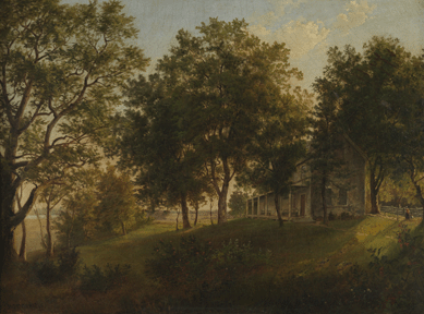 In this early commissioned work, Richards portrayed the Paschall estate in dark tones, profiling the large house surrounded by capacious fields and ample foliage. "Paschall Homestead at Gibson's Point, Philadelphia,†1867, is an 18¼-by-24 3/8 -inch oil on canvas. Pennsylvania Academy of the Fine Arts, gift of Ann Paschall.