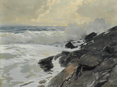 Frederick Judd Waugh (American, 1861‱940), "Along the Coast,†oil on board, 30 by 40 inches, signed Waugh lower right, fetched $20,000.