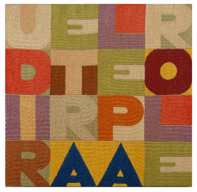 An arazzo by Italian artist Alighiero Boetti, sold for $32,450. The work, "Udire tra le parole (Read Between the Lines),†is a play on words from a series of such embroideries the artist created in the 1970s.
