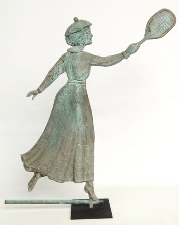 A lady tennis player weathervane in old copper verdigris sold at $8,050.