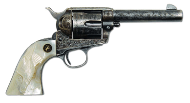Fetching $201,125 was this rare factory-engraved Colt SAA Sheriff's Model built for Western lawman Jeff Davis Milton in 1916.