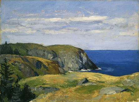 Edward Hopper, "Blackhead, Monhegan,†1916‱9, oil on panel 11½ by 16 inches. Selections from the collection of the New Britain Museum of American Art, gift of Olga H. Knoepke.