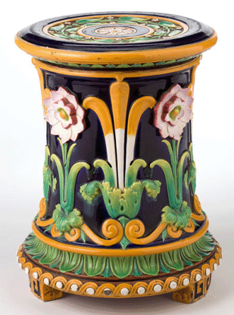 Victorian majolica garden seat, "Passion Flower,†circa 1870, Minton, Stoke-on-Trent, Staffordshire, England.