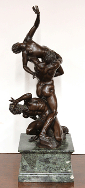 The biggest surprise of the sale was this Nineteenth Century Italian School bronze sculpture titled "The Rape of the Sabine Women,†that soared past its $4/6,000 estimate to attain $82,950.