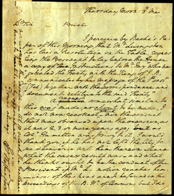 Letter from President George Washington to Secretary of Treasury Oliver Wolcott Jr; undated, but probably 1795‹6 period.