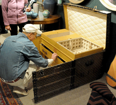 The Louis Vuitton travel trunk was a hotly contested item. The gentleman's trunk, circa 1920, sold at more than triple the high estimate, bringing $24,150.