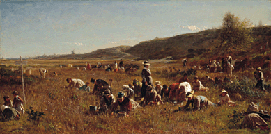 Eastman Johnson maintained a studio on Nantucket for two decades and painted scenes of everyday life. His 1880 "The Cranberry Harvest, Island of Nantucket†is in the collection of the Timken Museum of Art and is on view in the "Frontiers†section of the exhibit, perhaps for the island landscape rather than the figures that populate the scene.