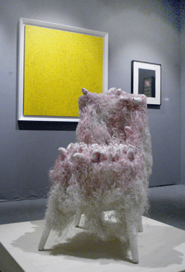 Yayoi Kusama's "Pollen,†a 1984 mixed media on chair, was shown along with the artist's "Infinity Nets (SHOOX),†a 2006 acrylic on canvas, at Vivian Horan Fine Art LLC, New York City.