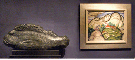 Showcasing the renowned husband-wife artists William and Marguerite Zorach, Gerald Peters Gallery, New York City, offered William's bronze "Grouper (Large Fish),†and Marguerite's "Jimtown †New England Village,†1915.