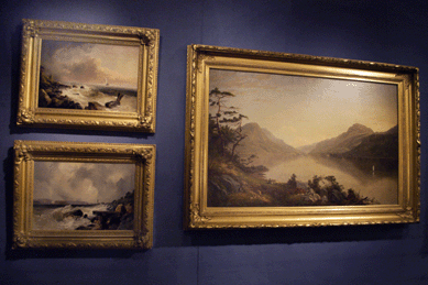Among the cream of the crop at Alexander Gallery, New York City, were the two paintings at left by Alfred Copestick. The top one is "Coney Island, New York,†1857, and the bottom is "Fort Hamilton from the Narrows, New York,†1857. The larger work at right is Herman Fueschel's "Lake George Narrows,†circa 1862.