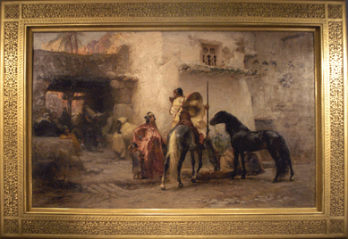 Thomas Colville Fine Art, Guilford, Conn., showed Frederic Arthur Bridgman's "The Mosque Fountain, Evening in a Desert Village, Algeria,†1882.