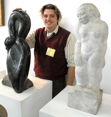 Zane Vaughn with some of the Mark Morrison sculpture offered from his booth. Father and Son Antiques, Swissvale, Penn.