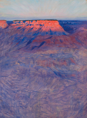 The Arthur Wesley Dow oil "The Glory of Shiva, Shiva Temple, Grand Canyon†was signed and dated 1912. The Impressionist scene was executed in varying hues of purple in the shadowed canyon to the vibrant reds of the limestone butte on the distant North Rim bathed in the crimson light of sunrise. Estimated at $50/75,000, the painting sold for $120,000 to a private collector who had flown in to preview it.