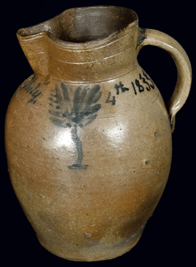 Incised "Eva Ricketts, July 4th, 1833,†the large pitcher of Kentucky origin went out at $19,550.