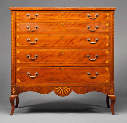 Characterized as the "Rosetta stone†of Mason County, Ky., inlaid furniture, this chest of drawers is now part of the collection of the Museum of Early Southern Decorative Arts. The piece was made at the end of the Eighteenth Century by a member of the Calvert-Tuttle-Foxworthy family of cabinetmakers in Mason County.