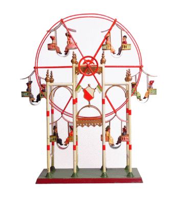 Nuremberg, Germany, toy maker Ernst Planck made this Ferris wheel, circa 1900, as an accessory for a stationary steam engine.