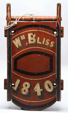 The William Bliss 1840 sled was patterned after a sled of the time called the Clipper. The Bliss sled was made without runners and has several holes suggesting that it was a trade sign †perhaps for a carriage maker †although it shows no signs of weathering.