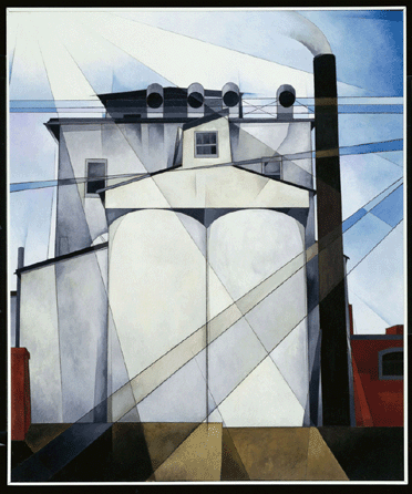 Charles Demuth (1883‱935), "My Egypt,†1927, oil and graphite pencil on fiberboard, 35 15/16 by 30 inches. Whitney Museum of American Art, New York City, purchase, with funds from Gertrude Vanderbilt Whitney. ⁓heldan C. Collins photo