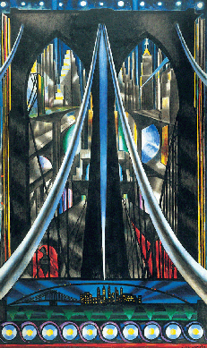 Joseph Stella (1877‱946), "The Brooklyn Bridge: Variation on an Old Theme,†1939, oil on canvas, 70 by 42 inches. Whitney Museum of American Art, New York City, purchase. ⁇eoffrey Clements photo
