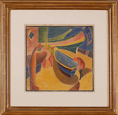 Blanche Lazzell's 1925 line woodblock "Four Boats†was bid to $42,480.