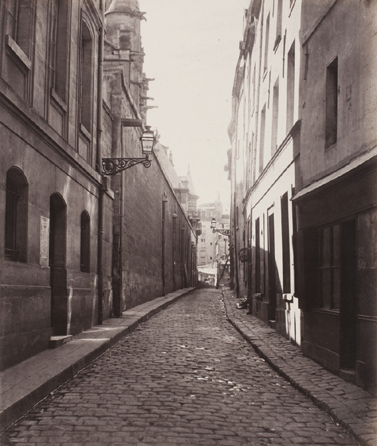 Charles Marville (French, 1816‱879), "Rue des Prêtres Saint-Étienne, de la rue Descartes,†circa 1865, albumen silver print, 12 13/16 by 10 3/8 inches. Philadelphia Museum of Art, purchased with the Lola Downin Peck Fund, 2009.  