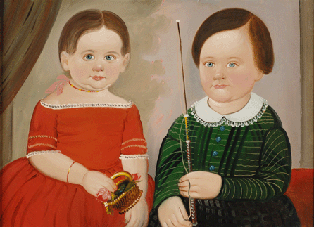 The portrait of Charles and Octavia Adams depicts two well-cared-for and well-attired children. The oil on cardboard work is signed on the back "Charles E. Adams and Octavia C. Adams†and beneath Charles' name, "Age 3 years / by W M Prior 1848, while beneath Octavia's name "Aged 15 months.†The painting was probably made in East Boston. Fenimore Art Museum.