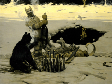 Arthur Heming, "The Otter Poachers†(artwork for illustration in The Drama of the Forests), 1919, oil on canvas. Collection of the Royal Ontario Museum.