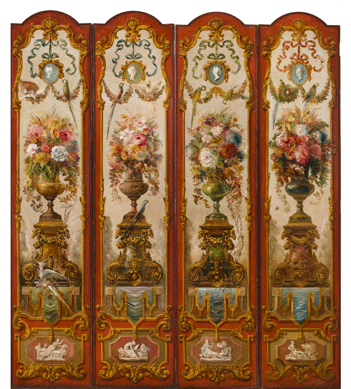 The top lot among Americana in the sale were four panels of a of a ten-panel decorative screen from the Ballard House, Louisville, Ky., painted by Everett Shinn (American, 1876‱953), signed and dated in 1911, that sold for $31,250.