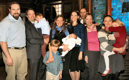 Garrett's children and grandchildren gathered at the service. From left, Matthew Looft; Nathaniel Garrett with son, Lincoln; Abigail Garrett with son Alden and baby Caleb; Maria Garrett and her husband, Miguel de Lievano; Elisabeth Donaghy Garrett Widmer; and Michelle Mulkey with daughter Ella Garrett.