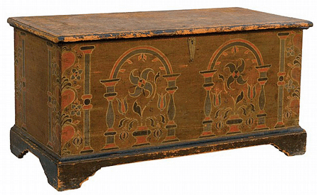 The highlight of the sale was the Eighteenth Century Pennsylvania †probably Berks County †poplar and pine blanket chest that retained a partial signature, "Bolich,†and sold for $30,420.