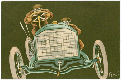 "Oncoming Car†from the series "Car Racing†dates from about 1903 and was the work of Belgian artist Fernand Fernel.