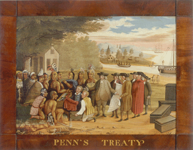 A particularly good example of "Penn's Treaty†by the Pennsylvania Quaker folk artist Edward Hicks (1780‱849) caught the attention of bidders G.W. Samaha and Philip Bradley, selling to Bradley for $2,546,500, well exceeding its $600/900,000 estimate. The oil on canvas work, which descended in the artist's family, is one of more than a dozen known examples, which vary in their details. Another example sold at Christie's in 2007 for $3,600,000. 