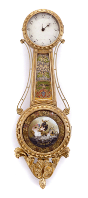 Girandole clocks are relatively rare so expect excitement when they come to market. This one by Aaron Willard's nephew, Lemuel Curtis (1790‱857), of Concord, Mass., is signed and dates to around 1820. The eglomise paintwork is attributed to Lemuel's brother Benjamin S. Curtis (1795‱860), a Boston ornamental painter. It soared past its $60/90,000 estimate to sell to a collector for $578,500. 