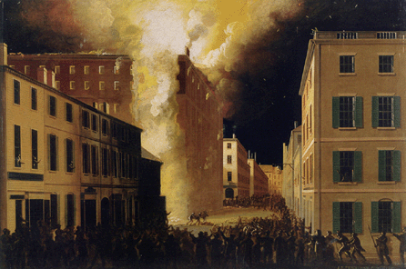 Lot 120 was the work of John Ritto Penniman (American, 1782‱841), an oil on canvas of Boston's Exchange Coffee House burning of 1818, signed and date 1824 lower right, and measuring 273/8 by 415/8 inches. The coffee house functioned as a hotel, coffee house and commercial establishment in early Nineteenth Century Boston. With a high estimate of $100,000, it sold for $117,800.