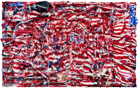 The tattered and bloody American flag, featured in Dial's "No Matter How Raggly the Flag, It Still Got to Tie Us Together,†2003, was created soon after the start of the Iraq War. It suggests that in spite of all their differences, Americans' ideals will see them through adversities.