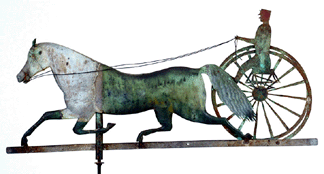 A J.A. Howard copper and zinc weathervane, Nineteenth Century, of a horse and sulky rode to $36,850.