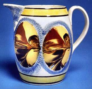 The three-day auction began with 79 lots of mocha consigned by Connecticut collector Jonathan Rickard, who said he was satisfied with results. Adding to the bottom line was this circa 1810 barrel-form mocha jug banded in pale yellow with dark brown borders surrounded by four dipped fans. Purchased from Killingworth, Conn., dealer Lewis Scranton, the 7-inch-tall vessel sold for $37,700.