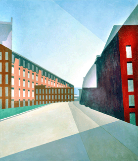 One of the most beautiful Precisionist paintings in the exhibition is "Amoskeag Mills, #2,” 1948, one of Sheeler's montages of the industrial facility in Manchester, N.H. Curtis Galleries.