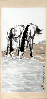 A Twentieth Century scroll painting by Hsu Pei-hung of two horses drinking at a stream brought a solid $13,800.