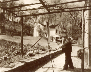 Sited at the end of a long forest road, Garber's barn/studio was the focal point of his Bucks County artistic output. This photograph, "The Cottage Garden Studio and Workshop at 'Cuttalossa,'†is loaned by the Garber family.