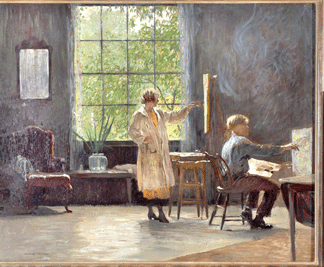 While serving as artist-in-residence at the Louis Comfort Tiffany Foundation in Oyster Bay, N.Y., Garber painted this small oil, "Students of Painting,†1923. It remained in the family until presented to the Pennsylvania Academy of the Fine Arts in 1974.